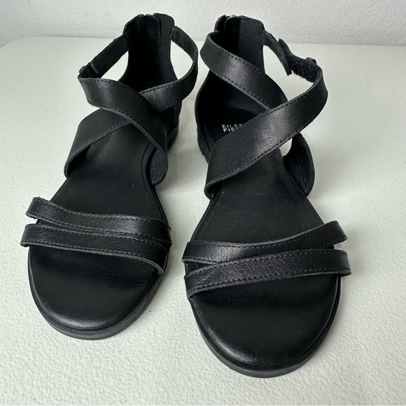 Eileen Fisher Black Cici Strappy Leather Open Toe Sandals Size 7 - Picture 2 of 6